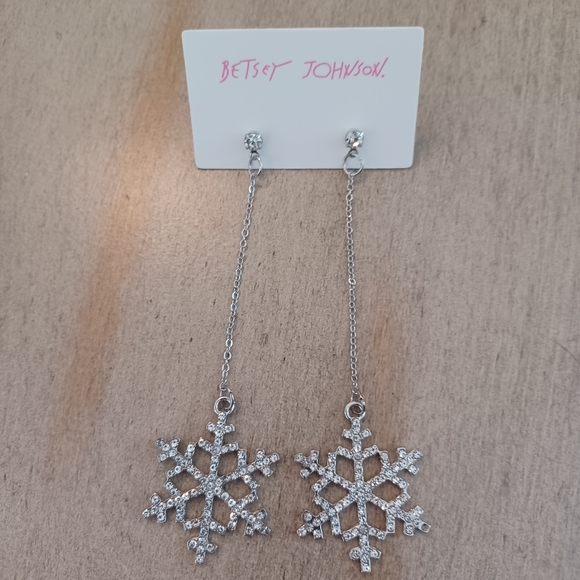 Silver Rhinestone Winter Holiday Snowflake Dangle Drop Stud Earrings - Picture 3 of 10